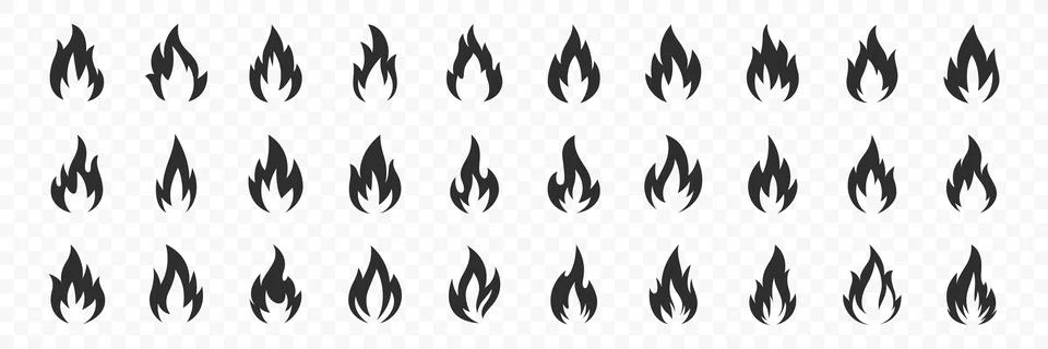 Vector Fire Flame Icon Set. Isolated Campfire, Bonfire, Flame Sign. Front View Illustrazione stock
