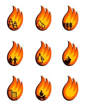 Vector fire icons isolated on white background. Stock Illustration