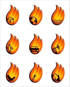 Vector fire icons isolated on white background. Stock Illustration
