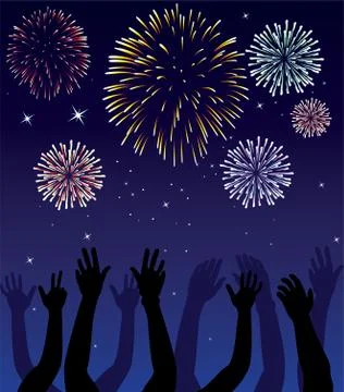 Vector fireworks and hands Stock Illustration