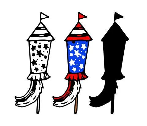 Vector fireworks in the shape of a rocket with a flag and ribbons with a pattern Stock Illustration