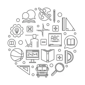 Vector First Day of School concept round linear illustration Stock Illustration
