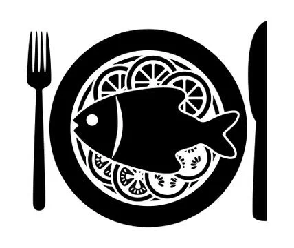 Vector  fish and  vegetables on a plate Stock Illustration