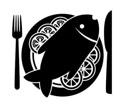 Vector  fish and  vegetables on a plate Stock Illustration