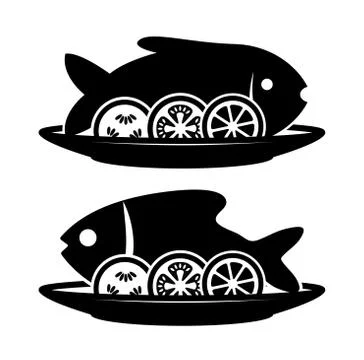 Vector  fish and  vegetables on a plate Stock Illustration