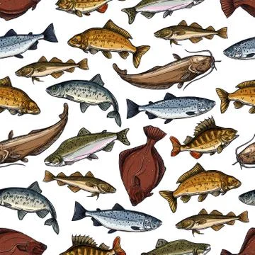 Vector fish pattern of seamless sea ocean fishes Illustrazione stock