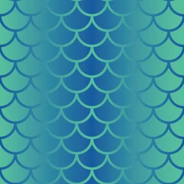 Vector fish scale repeat seamless pattern in shades of blue gradient. Mermaid Stock Illustration