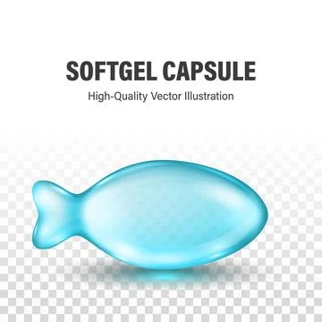 Vector Fish-Shaped Softgel Capsule Icon, Isolated. Glossy Blue Capsule Icon for Stock Illustration