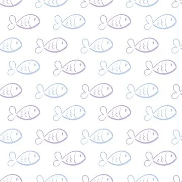 Vector fishes doodles seamless pattern.. Cute hand drawn illustration. Perfect Stock Illustration