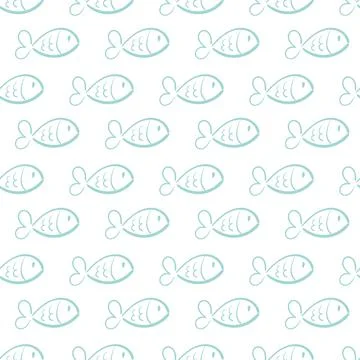 Vector fishes doodles seamless pattern.. Cute hand drawn illustration. Perfec Stock Illustration