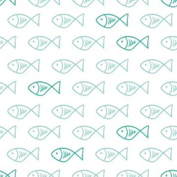 Vector fishes doodles seamless pattern. Cute hand drawn illustration. Perfect Stock Illustration