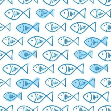 Vector fishes doodles seamless pattern. Cute hand drawn illustration. Perfect Stock Illustration