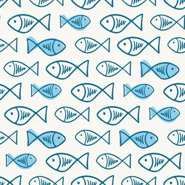 Vector fishes doodles seamless pattern. Cute hand drawn illustration. Perfect Stock Illustration