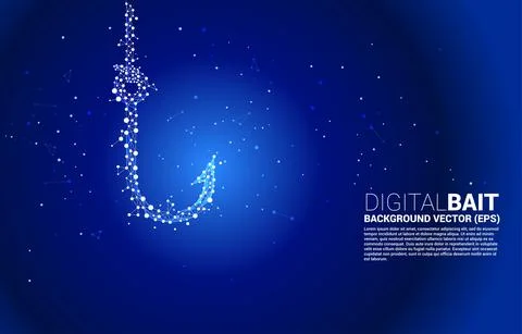 Vector fishing hook from dot connect line polygon. Concept of digital scam an Stock Illustration