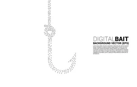 Vector fishing hook from dot connect line circuit board graphic. Concept of d Stock Illustration