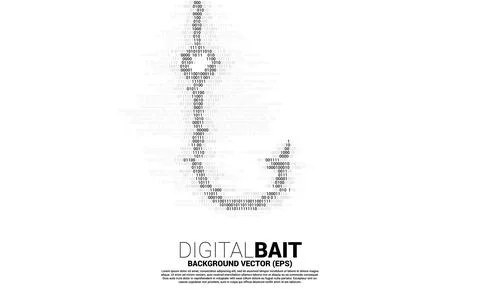 Vector fishing hook from one and zero binary code. Concept of digital scam an Illustrazione stock