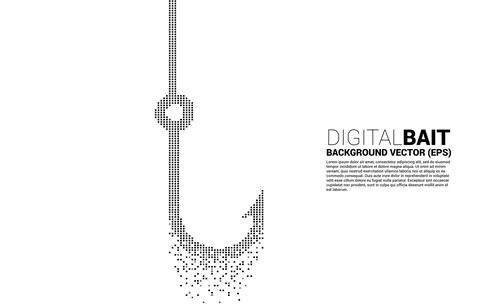 Vector fishing hook from pixel transform. Concept of digital scam and fraud i Stock Illustration