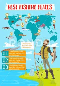 Vector fishing place map infographics Stock Illustration