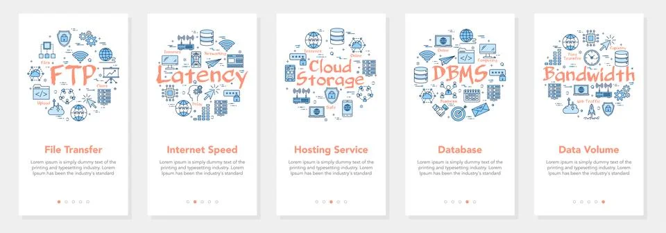 Vector five internet banners - FTP, Latency and bandwidth Stock Illustration