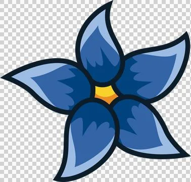 Vector five-petaled blue flower is radiating with yellow-orange core on イラスト素材