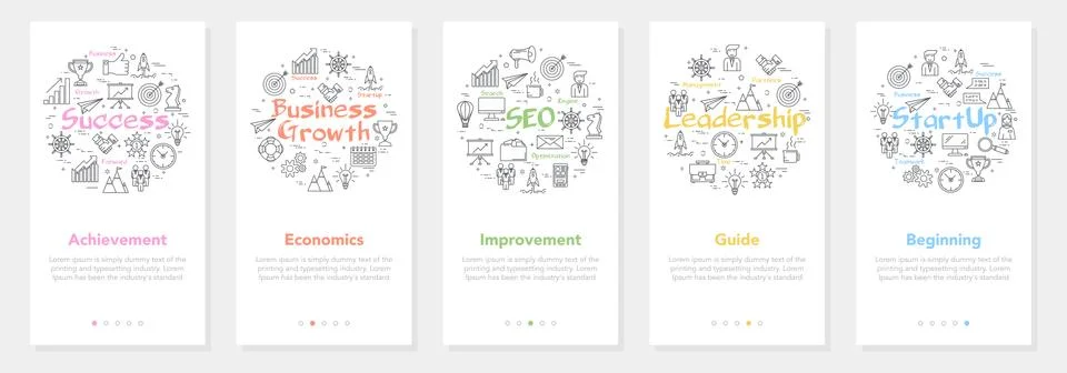Vector five vertical banners - business growth, success, startup Stock Illustration