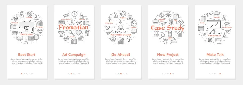 Vector five vertical banners - promotion, case study Stock Illustration