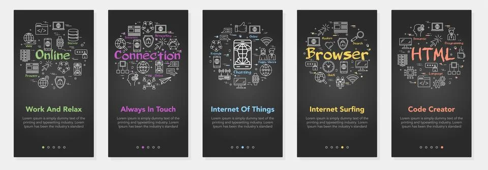 Vector five vertical mobile banners - internet technologies Stock Illustration