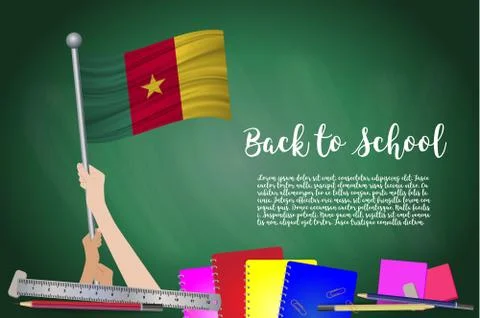 Vector flag of cameroon on Black chalkboard background. Education Background  Stock Illustration