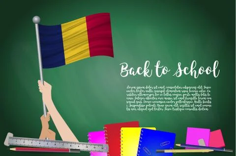 Vector flag of chad on Black chalkboard background. Education Background with Stock Illustration