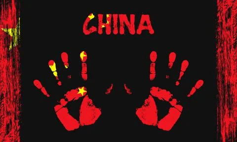 Vector flag of China with a palm Stock Illustration