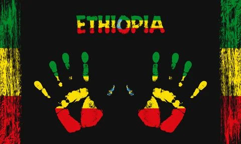 Vector flag of Ethiopia with a palm Stock Illustration