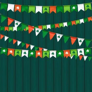 Vector flag garland for st. patrick's day on wood background Stock Illustration