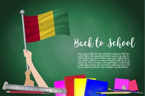 Vector flag of Guinea on Black chalkboard background. Education Background wi Stock Illustration