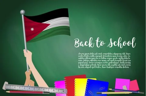 Vector flag of Jordan on Black chalkboard background. Education Background wi Stock Illustration
