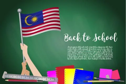 Vector flag of Malaysia on Black chalkboard background. Education Background  Stock Illustration
