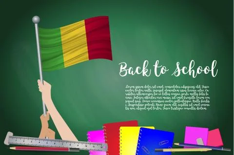 Vector flag of Mali on Black chalkboard background. Education Background with Stock Illustration