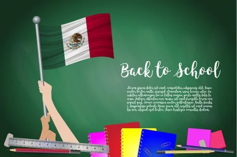Vector flag of Mexico on Black chalkboard background. Education Background wi Stock Illustration