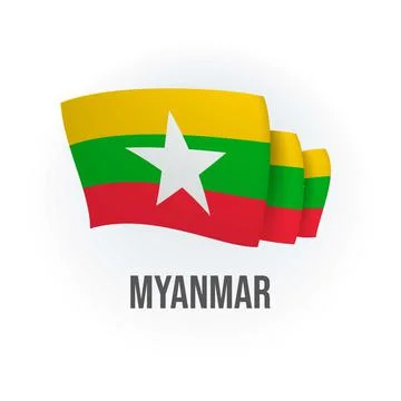 Vector flag of Myanmar. Myanmar waving flag. Vector illustration. Stock Illustration