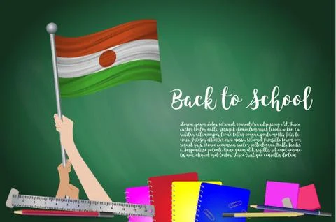 Vector flag of Niger on Black chalkboard background. Education Background wit Stock Illustration