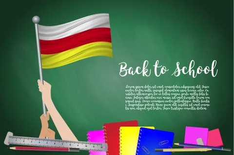 Vector flag of North Ossetia on Black chalkboard background. Education Backgr Stock Illustration