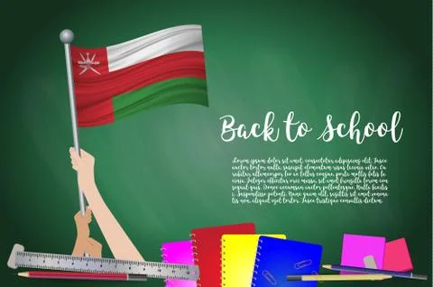 Vector flag of Oman on Black chalkboard background. Education Background with Stock Illustration