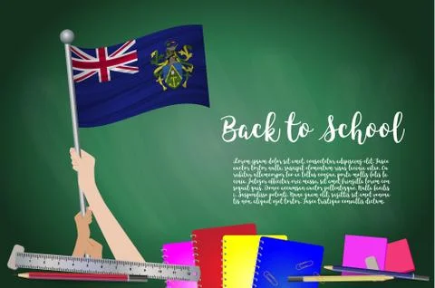 Vector flag of Pitcairn Islands on Black chalkboard background. Education Bac Stock Illustration