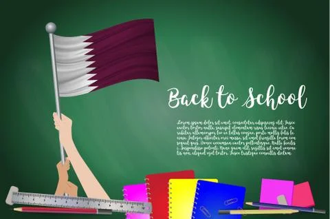 Vector flag of Qatar on Black chalkboard background. Education Background wit Stock Illustration