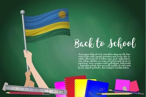 Vector flag of Rwanda on Black chalkboard background. Education Background wi 스톡 일러스트