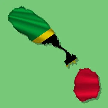 Vector flag Saint Kitts and Nevis in the form of a map Stock Illustration