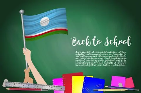 Vector flag of Sakha Republic on Black chalkboard background. Education Backg Stock Illustration