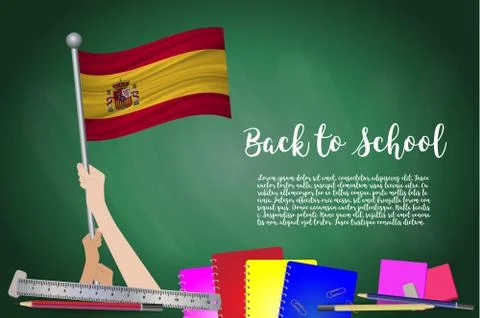 Vector flag of Spain on Black chalkboard background. Education Background wit Stock Illustration