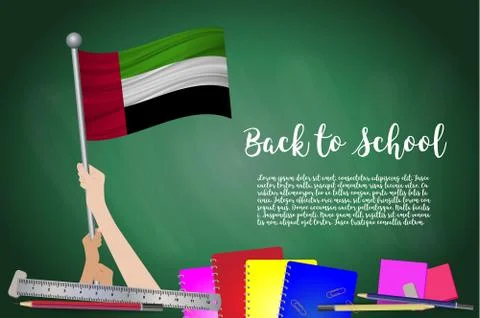 Vector flag of United Arab Emirates on Black chalkboard background. Education Stock Illustration