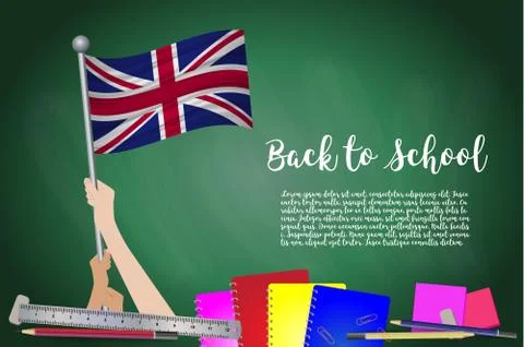 Vector flag of United Kingdom on Black chalkboard background. Education Backg Stock Illustration