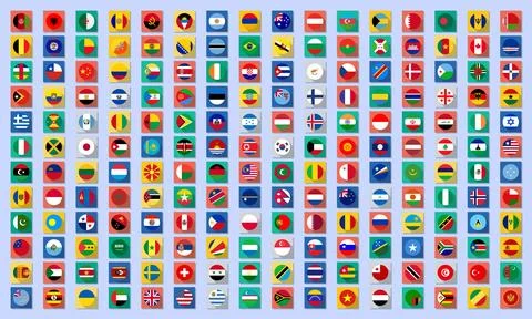 Vector flags of all countries of the world in a circle with a long shadow o.. Stock Illustration